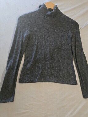 NY Collection Silk Amd Cashmere Blend Charcoal Turtleneck Sweater